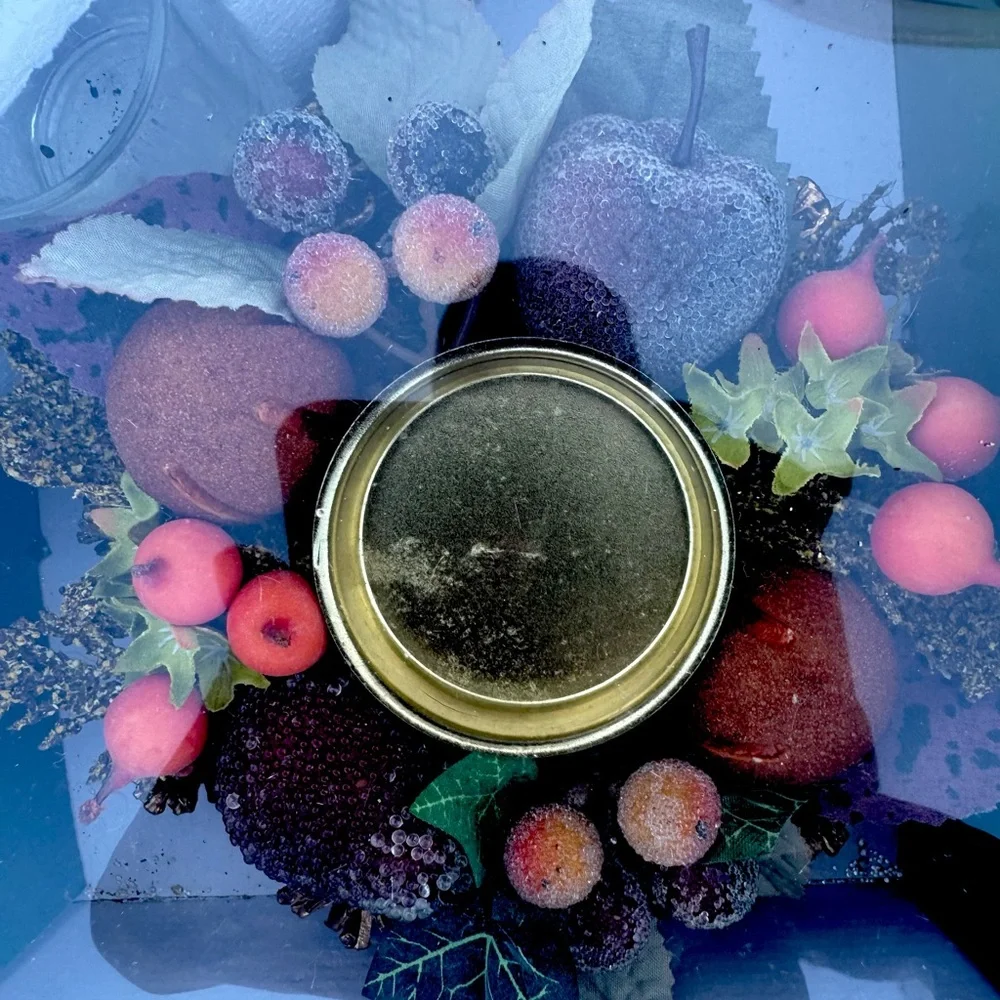 Vtg Kurt Adler Sugared Beaded Fruit Pinecorns  Wreath And 2 Candle Holder  Set